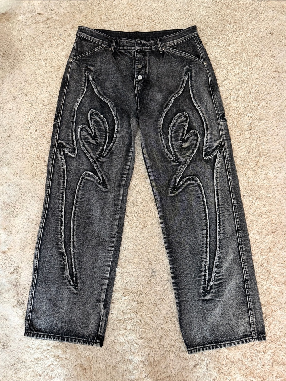 Black Tribal Sensekai Flame Acid Wash Jeans